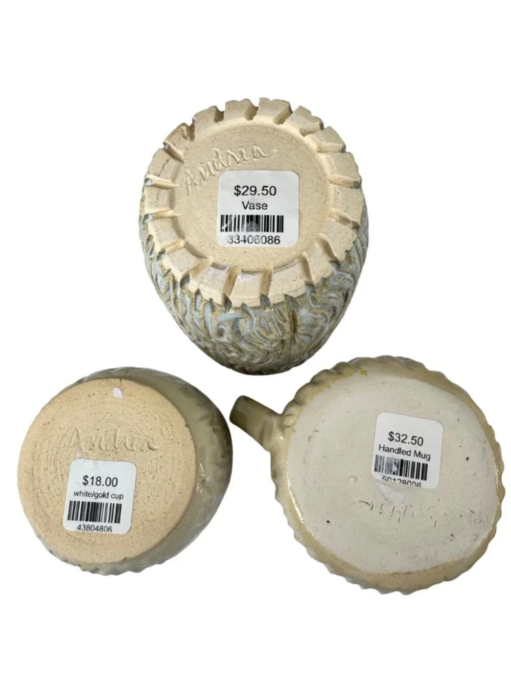 Andrea Art Pottery Handcrafted Ceramic Vase Cups Textured Neutral Glaze Set Of 3 - Picture 2 of 11
